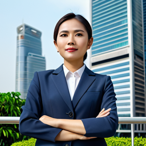 **

"A confident Thai businesswoman in a stylish, modest business suit, standing in front of a modern Bangkok skyscraper, fully clothed, appropriate attire, safe for work, perfect anatomy, natural proportions, professional photography, high quality, family-friendly."

**