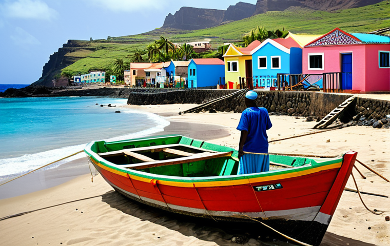 카보베르데 공용어 - Island Life**

"A Cape Verdean family, fully clothed in casual, modest attire, preparing a tradition...